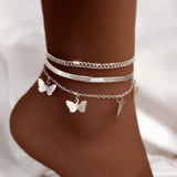 Multilayer Butterfly Anklets Set Silver Metal Anklet