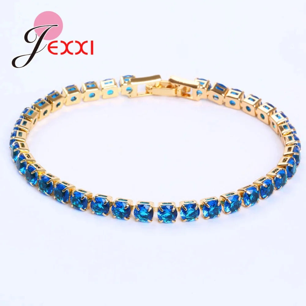 925 Sterling Silver Bracelets Bangles Wedding Charm Crystals 17MM/19MM