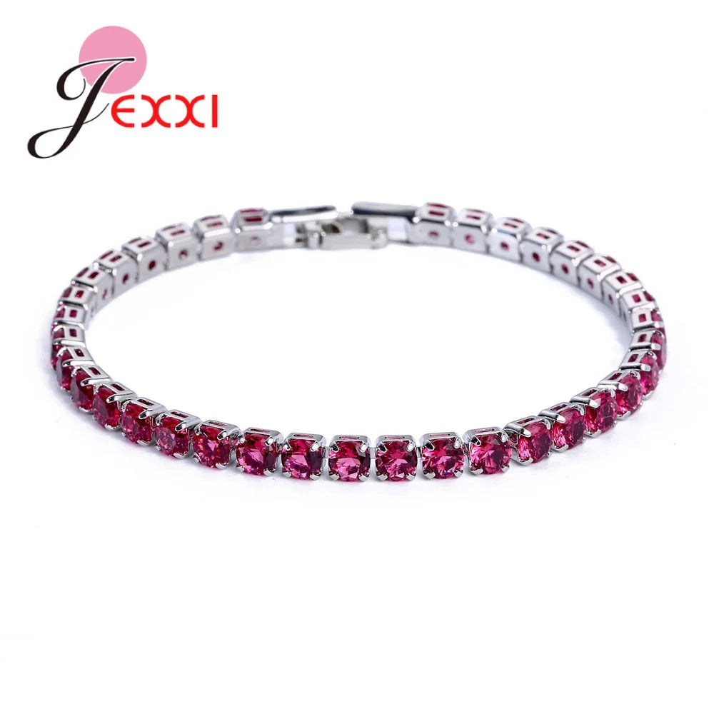 925 Sterling Silver Bracelets Bangles Wedding Charm Crystals 17MM/19MM