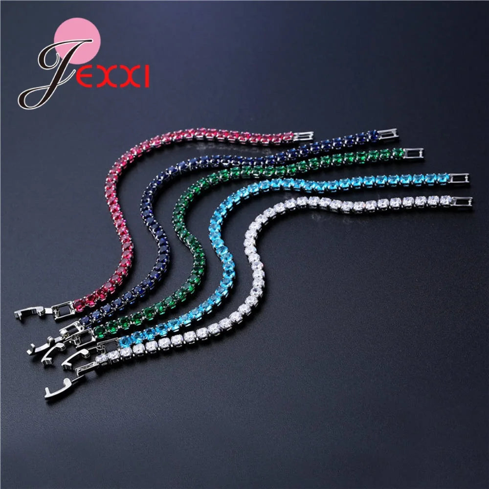 925 Sterling Silver Bracelets Bangles Wedding Charm Crystals 17MM/19MM
