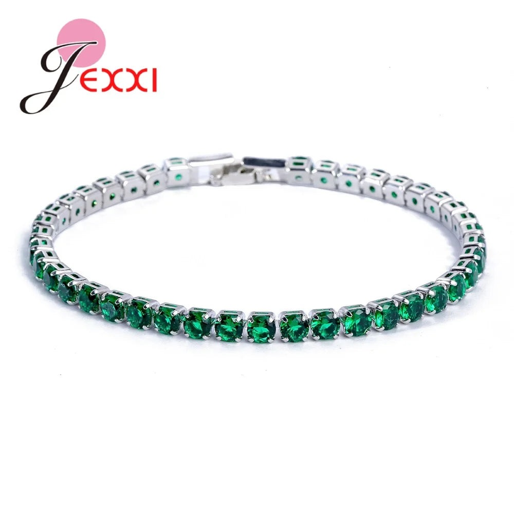 925 Sterling Silver Bracelets Bangles Wedding Charm Crystals 17MM/19MM