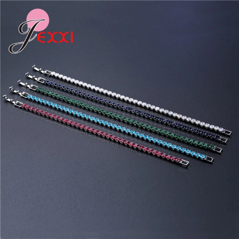 925 Sterling Silver Bracelets Bangles Wedding Charm Crystals 17MM/19MM