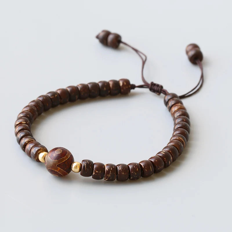 Coconut Shell Evil Eyes Tibetan Stone Rope Bracelet Yoga Chakra Jewelry