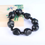 Dark Green Hetian Jade Bracelet 3D Monkey Head Carving Beads Fine Jewelry