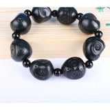 Dark Green Hetian Jade Bracelet 3D Monkey Head Carving Beads Fine Jewelry