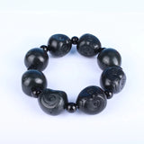 Dark Green Hetian Jade Bracelet 3D Monkey Head Carving Beads Fine Jewelry