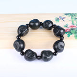 Dark Green Hetian Jade Bracelet 3D Monkey Head Carving Beads Fine Jewelry
