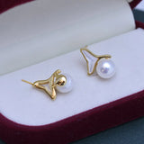 Freshwater 7-8mm Round Pearl Mermaid Earrings 925 Silver Jewelry