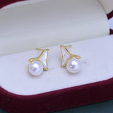 Freshwater 7-8mm Round Pearl Mermaid Earrings 925 Silver Jewelry