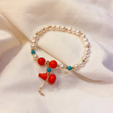 Freshwater Pearls Red Chalcedony Turquoise Gourd Pendant Bracelet