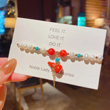 Freshwater Pearls Red Chalcedony Turquoise Gourd Pendant Bracelet