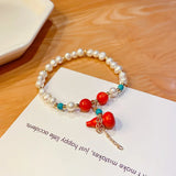 Freshwater Pearls Red Chalcedony Turquoise Gourd Pendant Bracelet