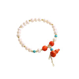 Freshwater Pearls Red Chalcedony Turquoise Gourd Pendant Bracelet