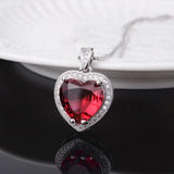 925 Silver Heart Shape Ruby Zircon Pendant for Women