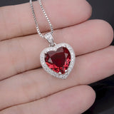 925 Silver Heart Shape Ruby Zircon Pendant for Women