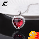 925 Silver Heart Shape Ruby Zircon Pendant for Women