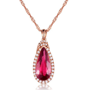 925 Silver Necklace Water Drop Ruby Zircon Pendant