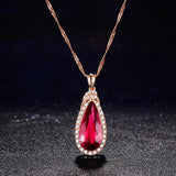 925 Silver Necklace Water Drop Ruby Zircon Pendant
