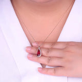 925 Silver Necklace Water Drop Ruby Zircon Pendant
