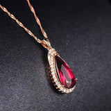 925 Silver Necklace Water Drop Ruby Zircon Pendant