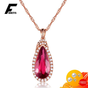 925 Silver Necklace Water Drop Ruby Zircon Pendant