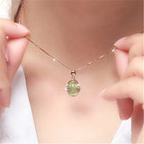 925 Silver Necklace with Green Zircon Rose Pendant for Women