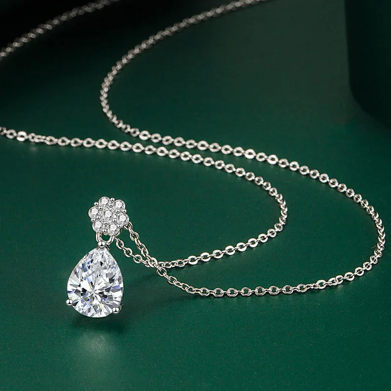 Water Drop Zircon 925 Silver Necklace for Women Wedding Party