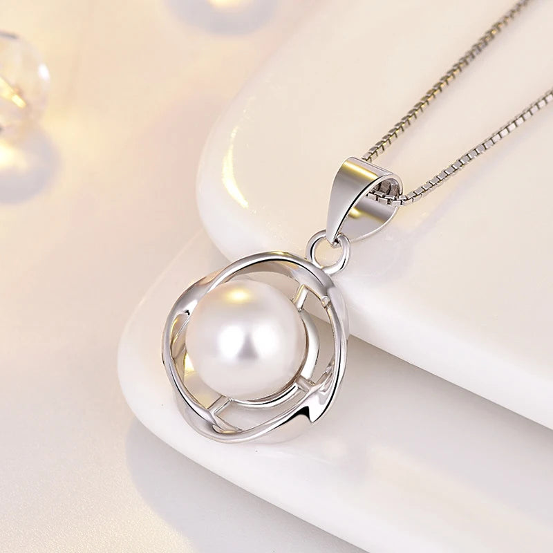 925 Silver Necklace Pendant with Pearl for Women Wedding