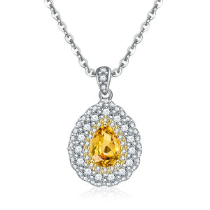 925 Silver Necklace with Citrine Zircon Gemstone Pendant