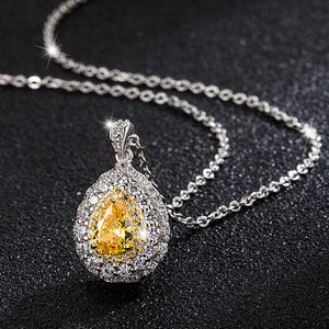 925 Silver Necklace with Citrine Zircon Gemstone Pendant