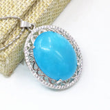 Women Zircon Inlay Natural Stone Jades Chalcedony Choker Collar Pendant Jewelry