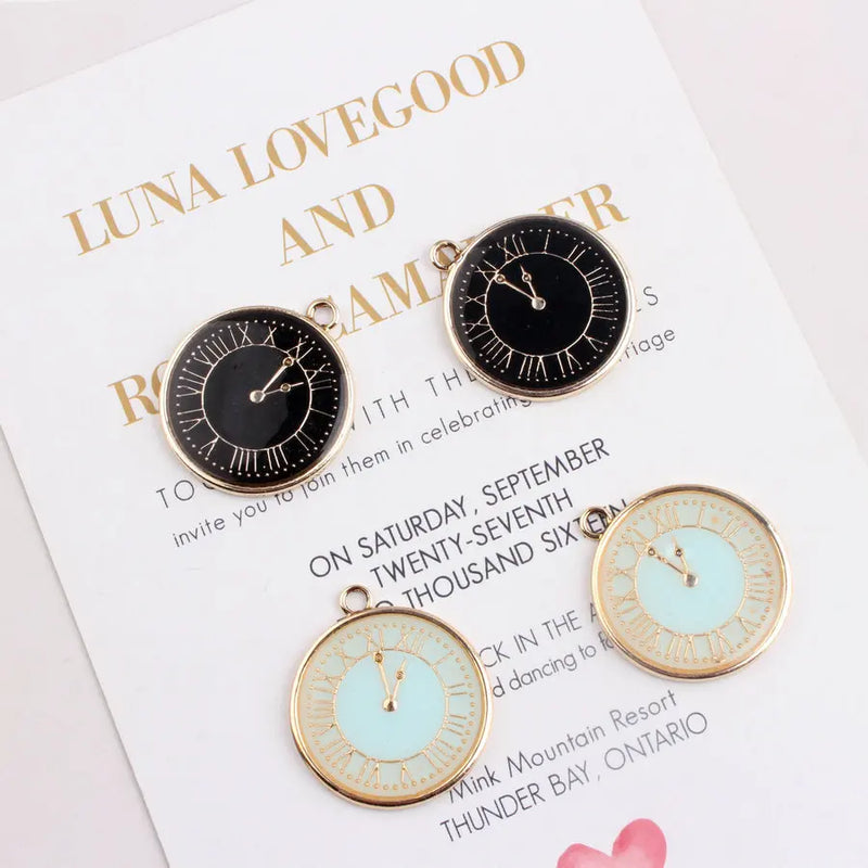 Enamel Clock Pendant Charms Oil Drop Alloy DIY Necklace Bracelet Charms
