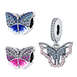 925 Silver Colorful Butterfly Pendant Beads for DIY Bracelet Gift
