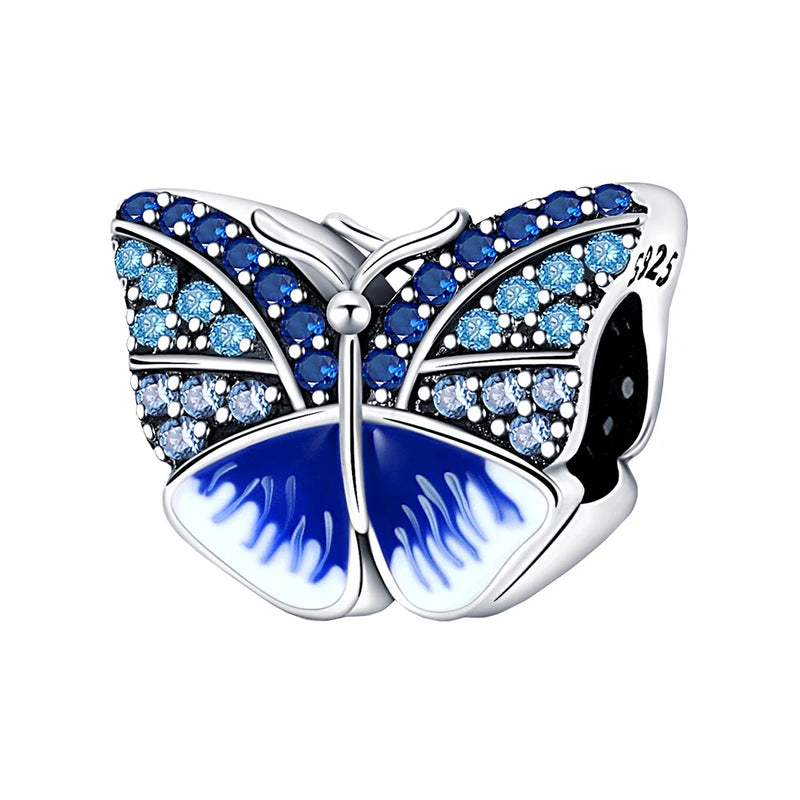 925 Silver Colorful Butterfly Pendant Beads for DIY Bracelet Gift