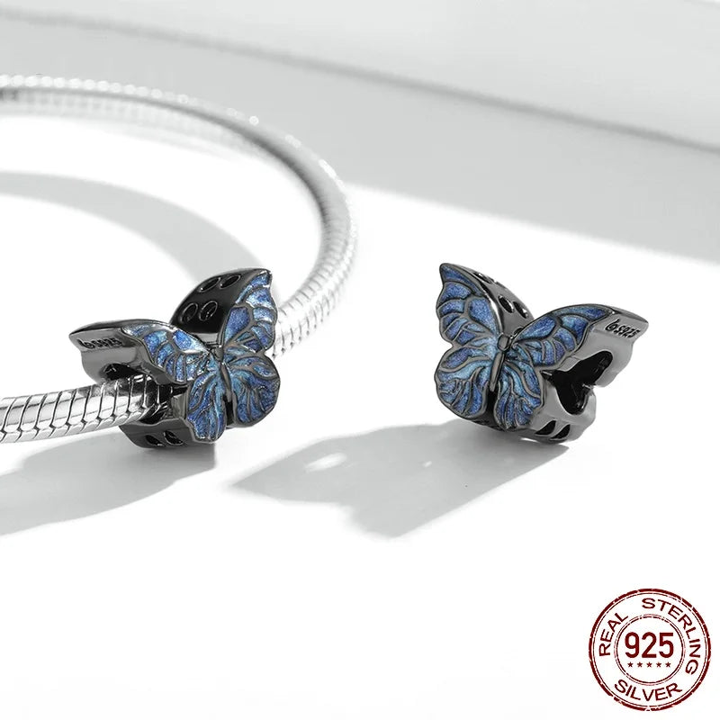 Enamel 925 Silver Butterfly Bead Charm for European Bracelets