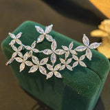 Flower CZ Ear Clip On Earrings Asymmetrical Studs