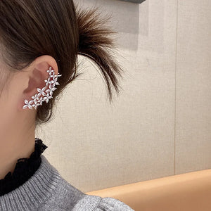Flower CZ Ear Clip On Earrings Asymmetrical Studs