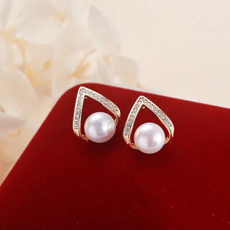 V Shape Pearl Drop Earrings for Women, Stud Earring Wedding Party Gift