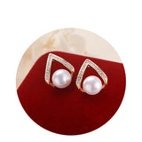 V Shape Pearl Drop Earrings for Women, Stud Earring Wedding Party Gift