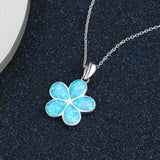 925 Silver Opal Flower Pendant Necklace Anniversary Gift