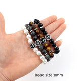 Men's Stainless Steel Cross Charm Bracelet with Tiger Eye Stone Beads