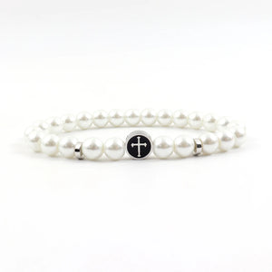 Men's Stainless Steel Cross Charm Bracelet with Tiger Eye Stone Beads