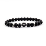 Men's Stainless Steel Cross Charm Bracelet with Tiger Eye Stone Beads