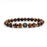 Men's Stainless Steel Cross Charm Bracelet with Tiger Eye Stone Beads