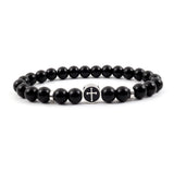 Men's Stainless Steel Cross Charm Bracelet with Tiger Eye Stone Beads