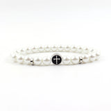 Men's Stainless Steel Cross Charm Bracelet with Tiger Eye Stone Beads