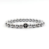 Men's Stainless Steel Cross Charm Bracelet with Tiger Eye Stone Beads