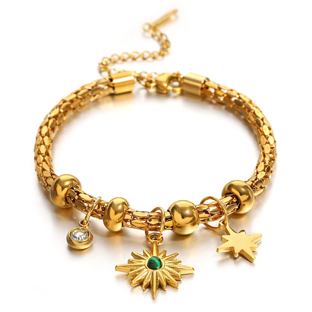 Octagram Star Charm Bracelet Women Vintage Starlight Pendant Chain Bangle