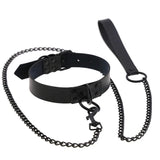 PU Leather Long Harness Choker Necklace Women's BDSM Metal Collar