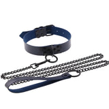 PU Leather Long Harness Choker Necklace Women's BDSM Metal Collar
